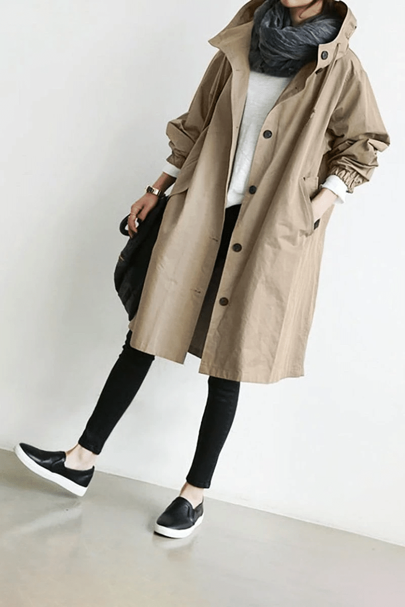 Women's Trench Coat Hooded Button Front Long Sleeve – Errand Day