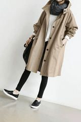 Women's Trench Coat Hooded Button Front Long Sleeve – Errand Day