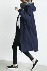 Women's Trench Coat Hooded Button Front Long Sleeve – Errand Day