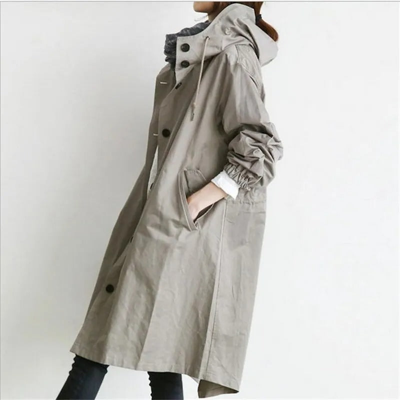 Women's Trench Coat Hooded Button Front Long Sleeve – Errand Day