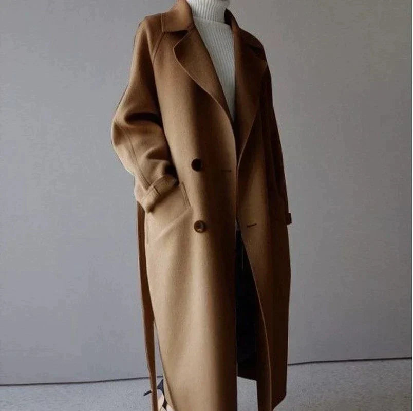 Women's Trench Coat Long Sleeve Button Front Waist Tie – Business Travel