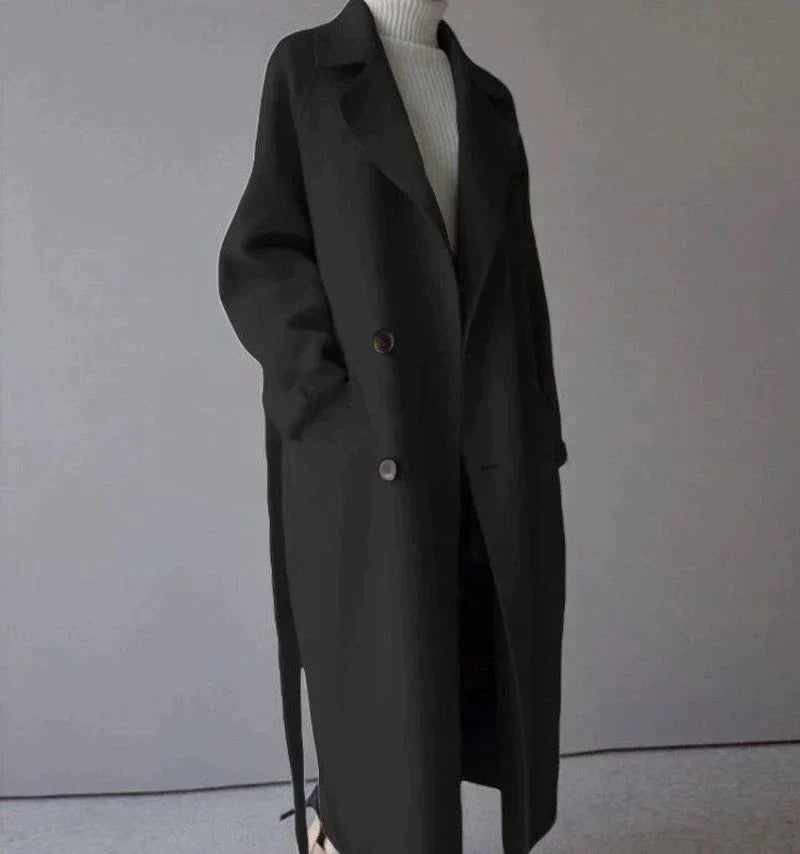 Women's Trench Coat Long Sleeve Button Front Waist Tie – Business Travel