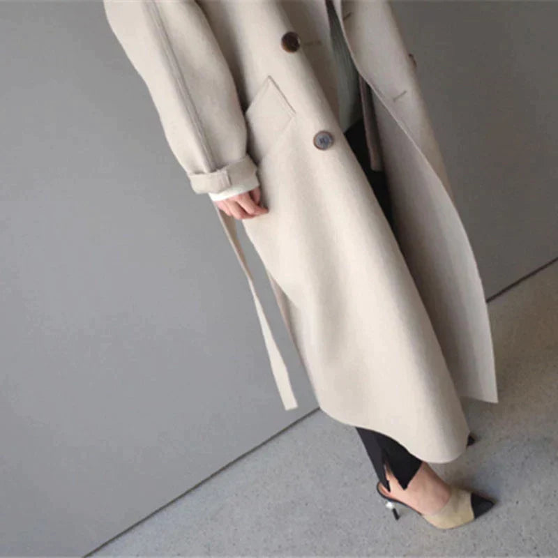 Women's Trench Coat Long Sleeve Button Front Waist Tie – Business Travel