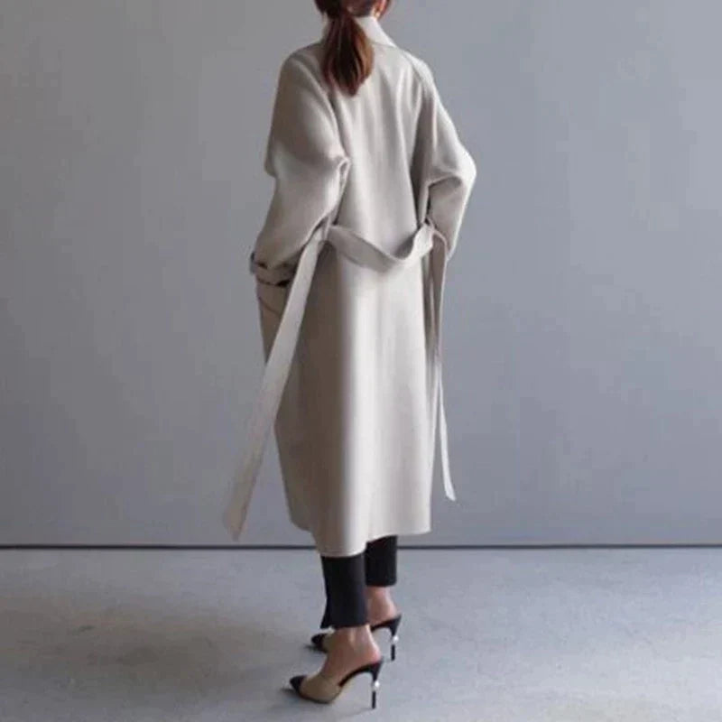 Women's Trench Coat Long Sleeve Button Front Waist Tie – Business Travel