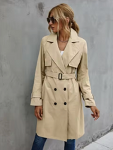 Women's Trench Coat Long Sleeve Waist Belt – Workday Wear