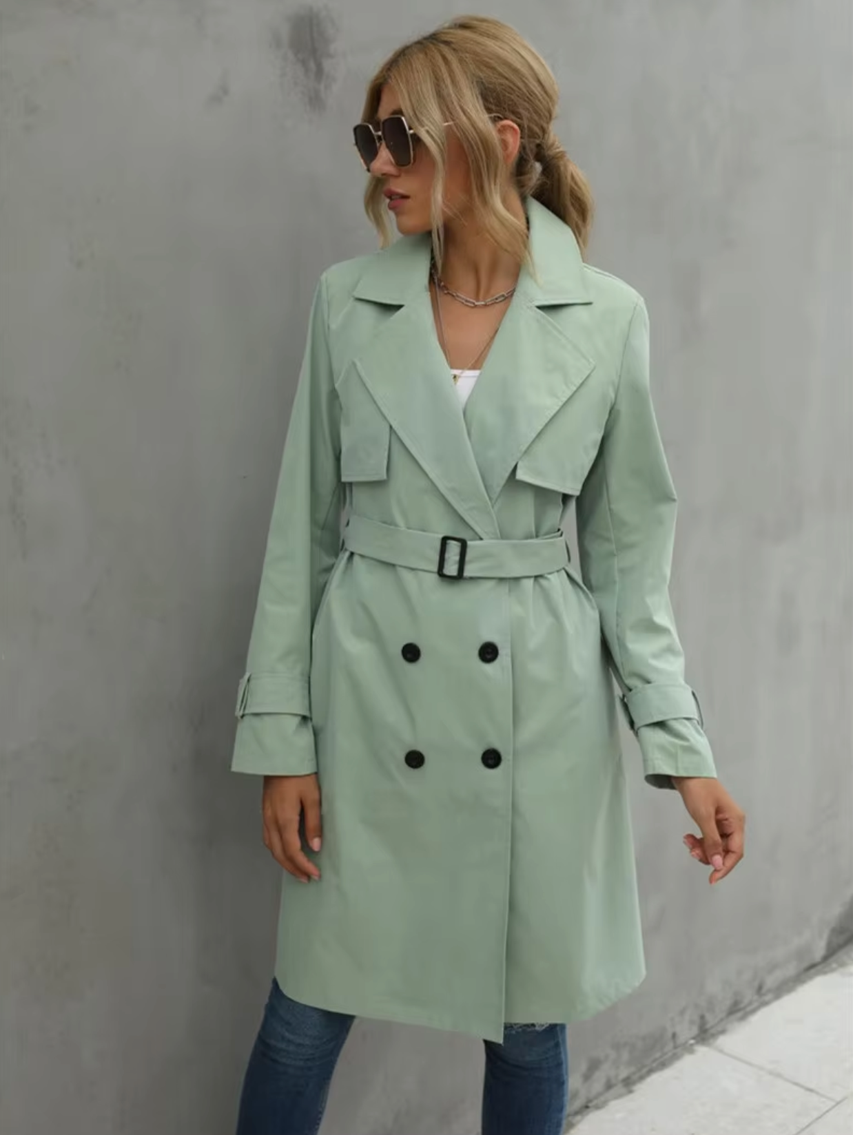 Women's Trench Coat Long Sleeve Waist Belt – Workday Wear