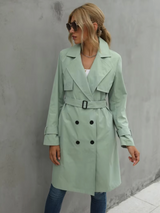 Women's Trench Coat Long Sleeve Waist Belt – Workday Wear
