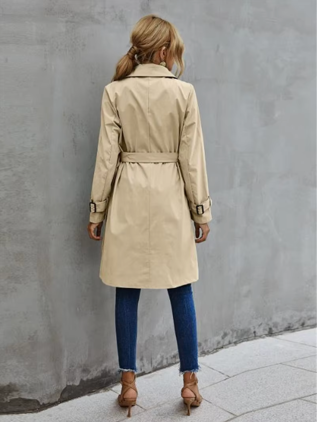 Women's Trench Coat Long Sleeve Waist Belt – Workday Wear