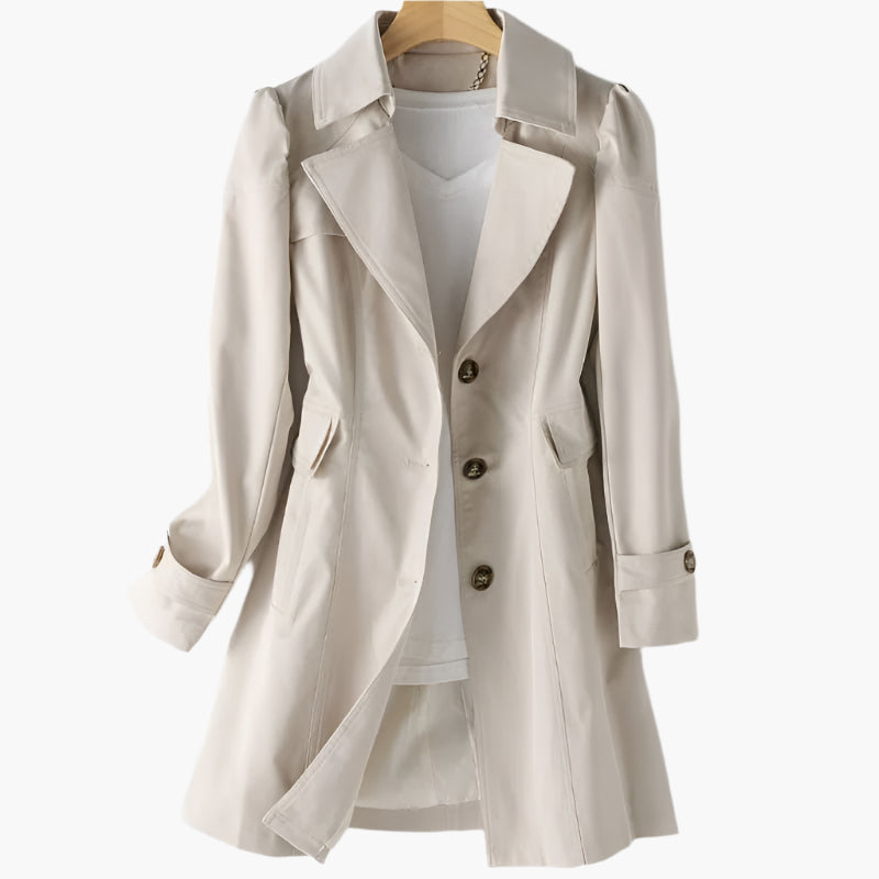 Women’s Trench Coat Notch Lapel Button Front Cuff Tabs – Office Commutes