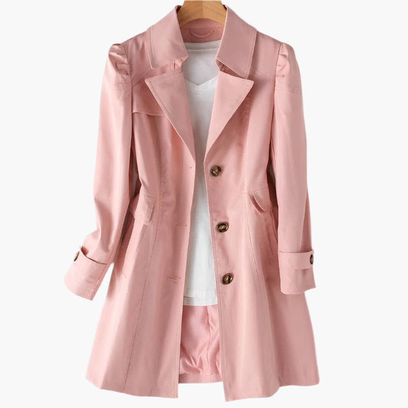 Women’s Trench Coat Notch Lapel Button Front Cuff Tabs – Office Commutes