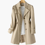 Women’s Trench Coat Notch Lapel Button Front Cuff Tabs – Office Commutes