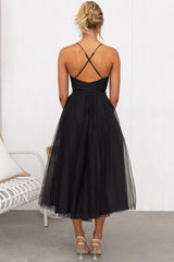 Women's Tulle Midi Wedding Guest DressSweetheart Corset Spaghetti Strap – Formal Party Wear