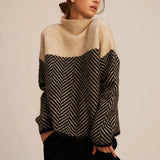 Women's Turtleneck Cable Knit Sweater Long Sleeve Ribbed Cuff – Weekend Outing