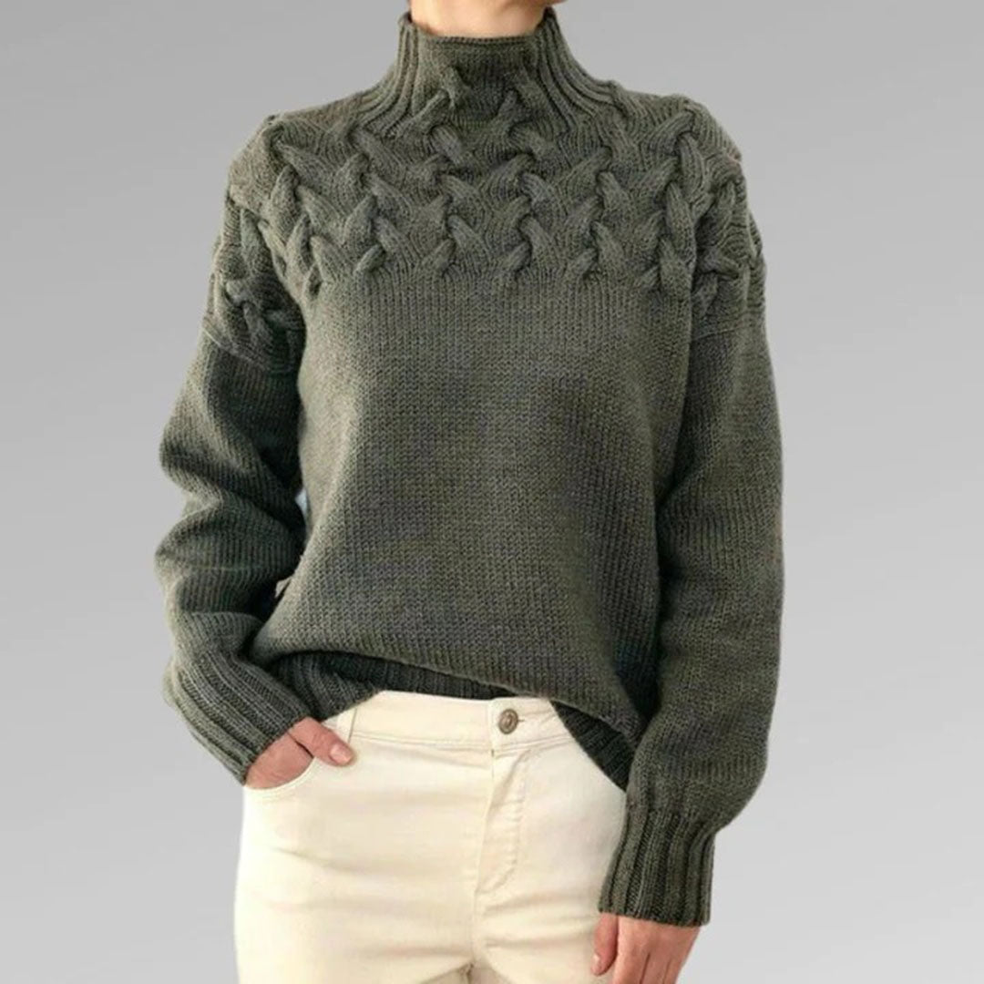 Women's Turtleneck Cable Knit Sweater Long Sleeve Ribbed Cuffs – Cabin Weekend