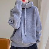 Women's Turtleneck Hoodie Drawstring Long Sleeve Ribbed Knit – Library Study