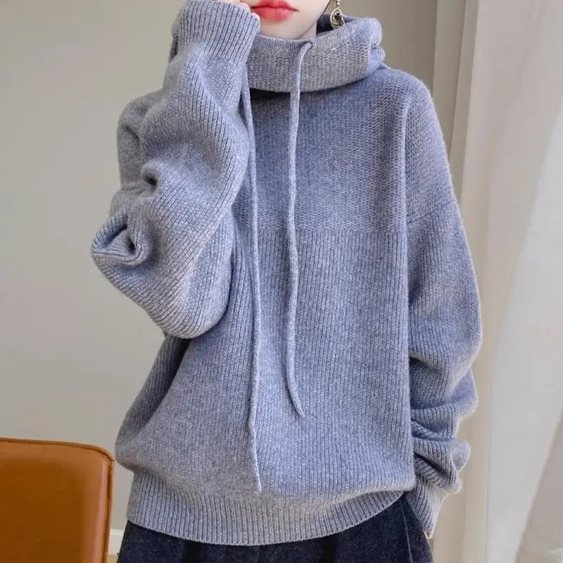 Women's Turtleneck Hoodie Drawstring Long Sleeve Ribbed Knit – Library Study