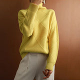 Women's Turtleneck Sweater Diamond Knit Long Sleeve Ribbed Cuffs – Gallery Visit