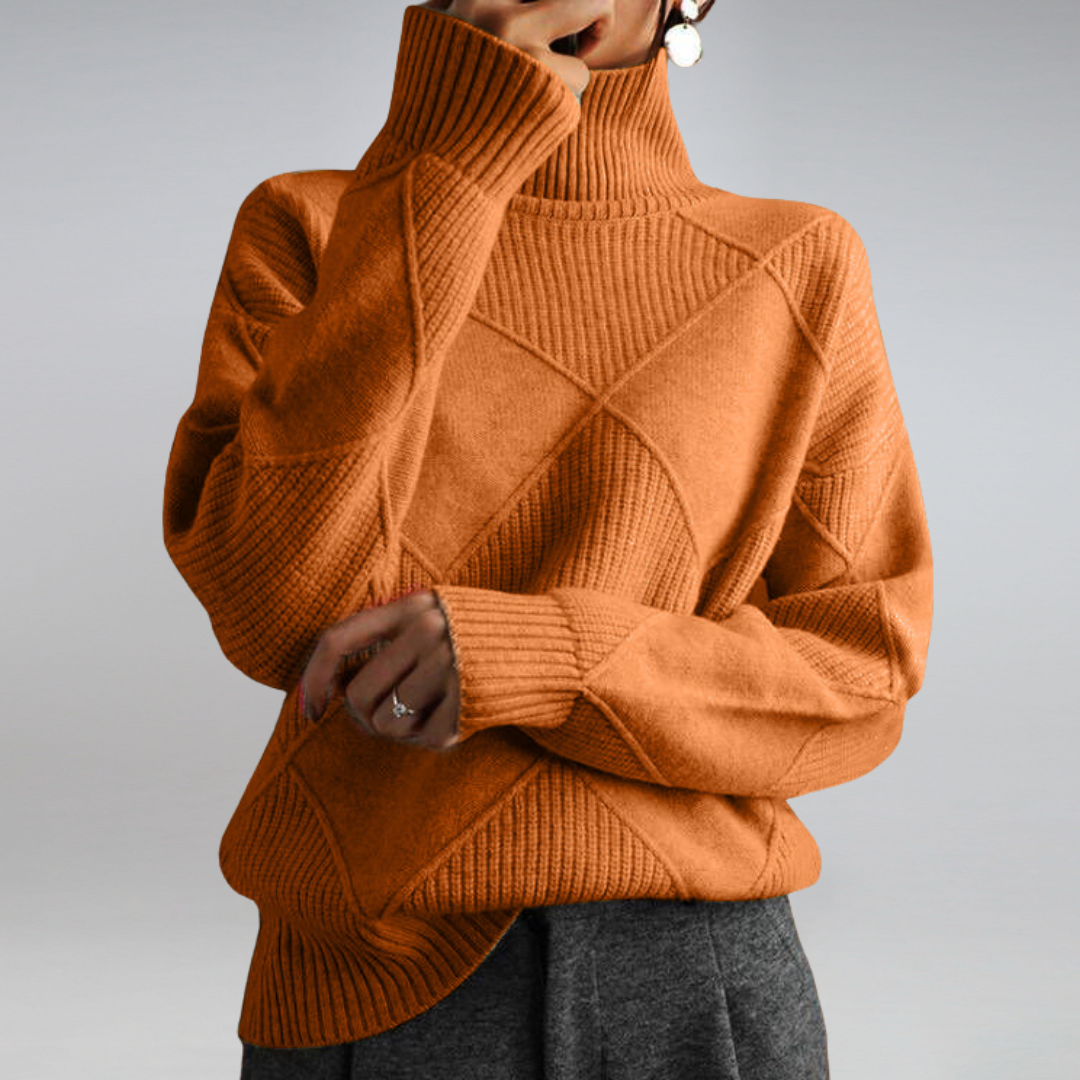 Women's Turtleneck Sweater Diamond Knit Long Sleeve Ribbed Cuffs – Gallery Visit
