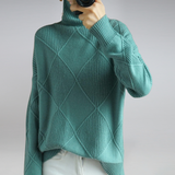Women's Turtleneck Sweater Diamond Knit Long Sleeve Ribbed Cuffs – Gallery Visit