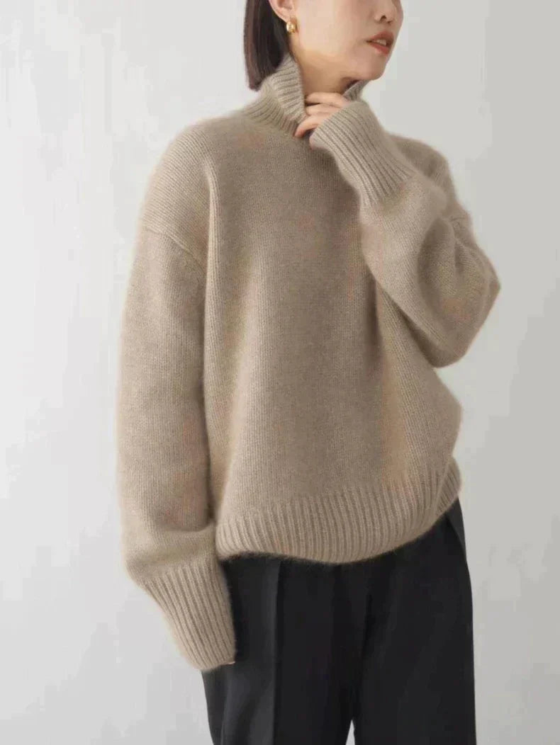 Women's Turtleneck Sweater Ribbed Cuffs Long Sleeve Pullover – Casual