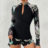 Women's Two-Piece Bathing Suit Long Sleeve Zip Front – Beach Vacation