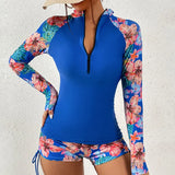 Women's Two-Piece Bathing Suit Long Sleeve Zip Front – Beach Vacation