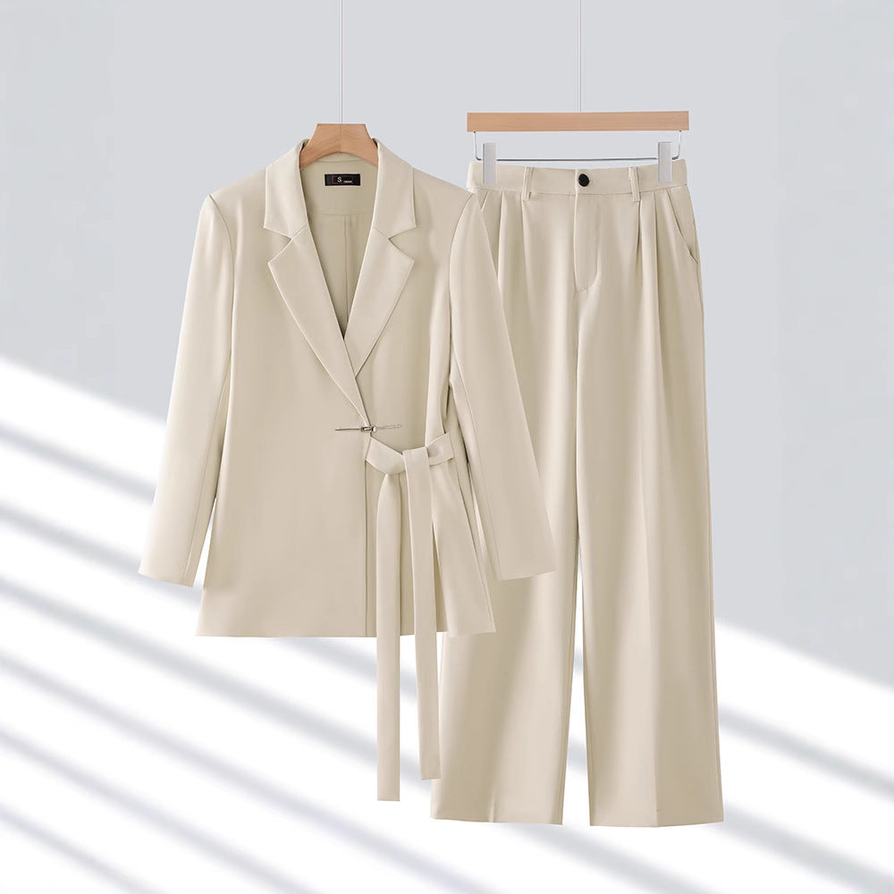 Women's Two Piece Blazer Suit Set Notch Lapel Wide Leg Trouser – Office Wear