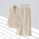 Women's Two Piece Blazer Suit Set Notch Lapel Wide Leg Trouser – Office Wear