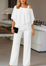 Women's Two Piece Evening Set Wide Leg Pants Cape Top – Formal Dinner