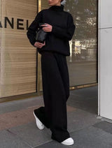 Women's Two Piece Lounge Set Knit Wide Leg Turtleneck - Night Party