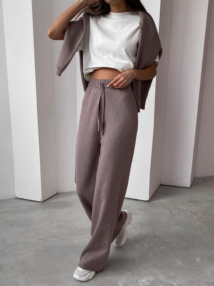 Women's Two Piece Lounge Set Knit Wide Leg Turtleneck - Night Party