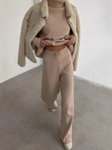 Women's Two Piece Lounge Set Knit Wide Leg Turtleneck - Night Party