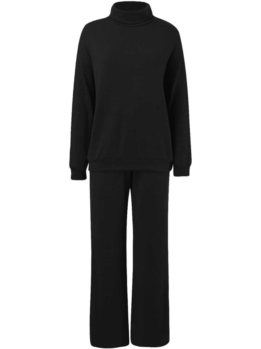 Women's Two Piece Lounge Set Knit Wide Leg Turtleneck - Night Party