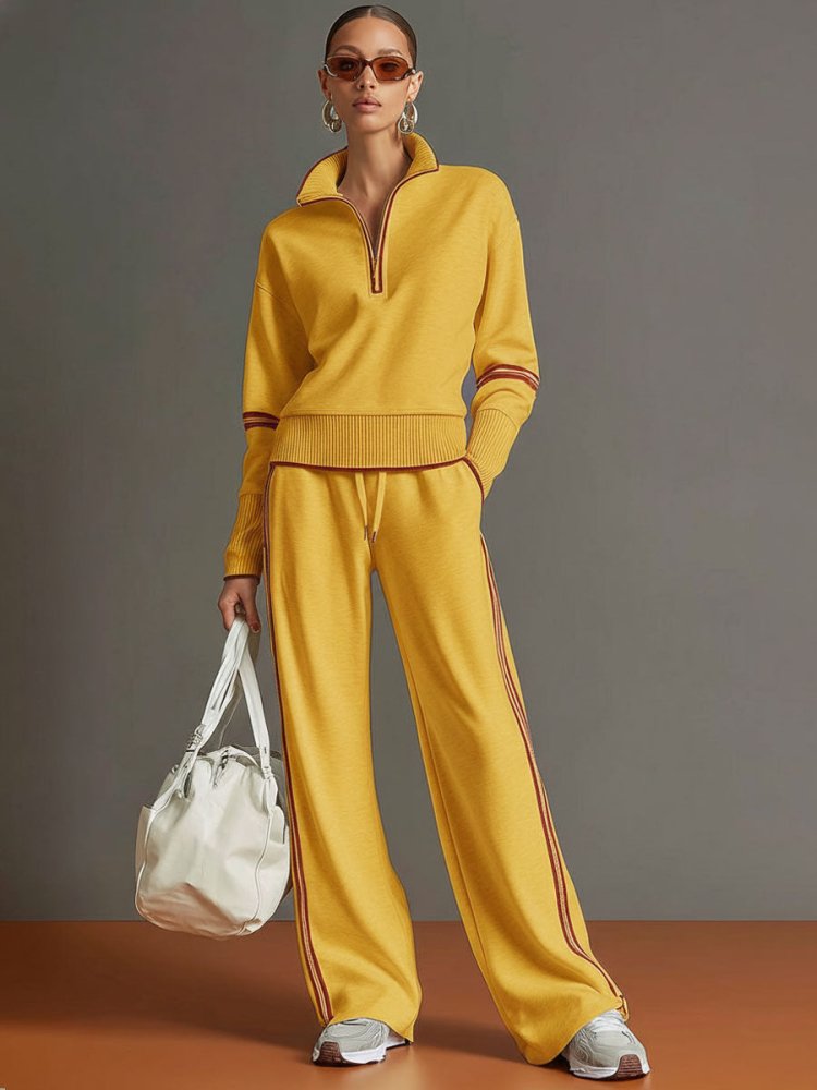 Women's Two-Piece Loungewear Set Half Zip Pullover Wide Leg – Home Gatherings