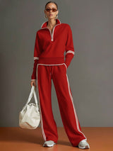 Women's Two-Piece Loungewear Set Half Zip Pullover Wide Leg – Home Gatherings