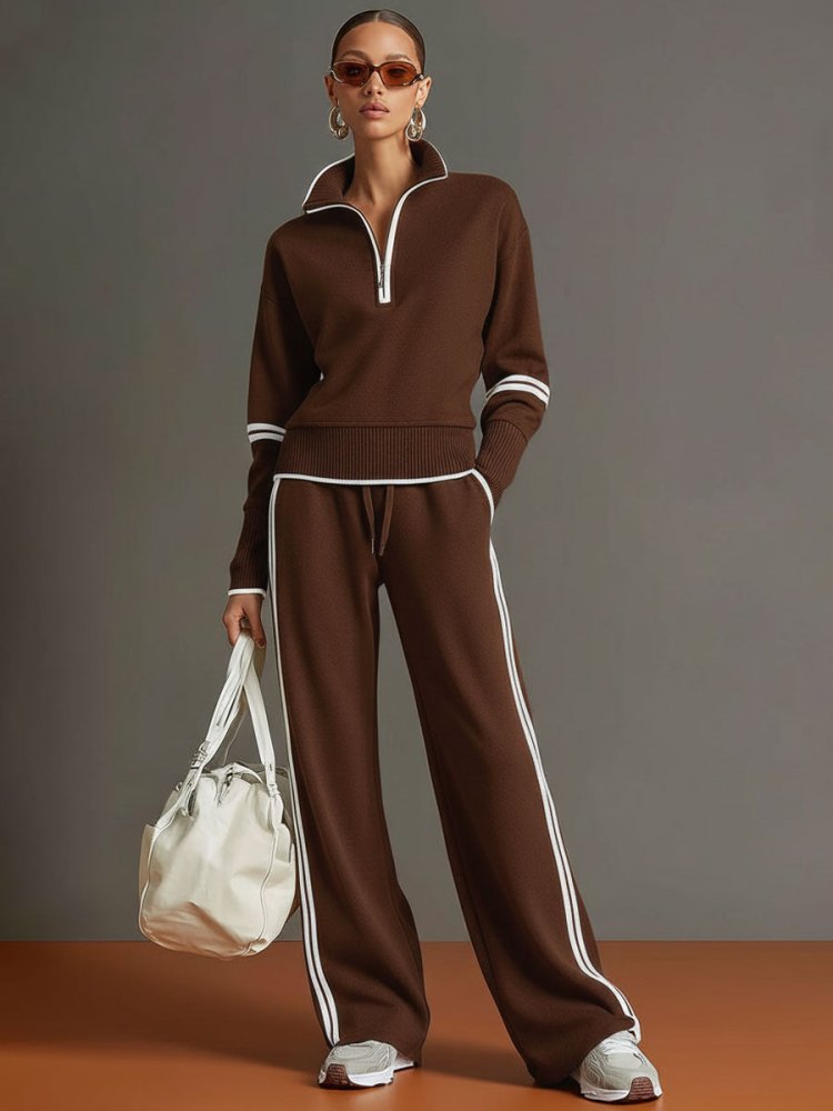 Women's Two-Piece Loungewear Set Half Zip Pullover Wide Leg – Home Gatherings