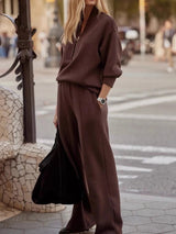Women's Two-Piece Loungewear Set Half Zip Pullover Wide Leg – Resort Lounge