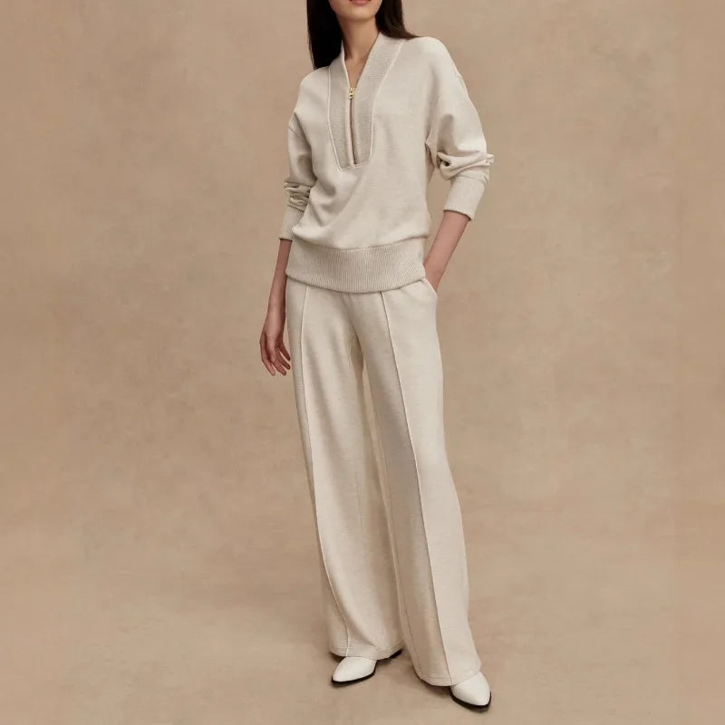 Women's Two-Piece Loungewear Set Half Zip Pullover Wide Leg – Resort Lounge