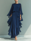 Women's Two-Piece Set Cape Sleeve Wide Leg Side Ruffle – Cocktail Party