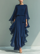 Women's Two-Piece Set Cape Sleeve Wide Leg Side Ruffle – Cocktail Party