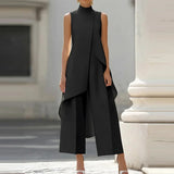Women's Two-Piece Set High Neck Sleeveless Tunic Wide Leg – Gallery Event