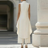 Women's Two-Piece Set High Neck Sleeveless Tunic Wide Leg – Gallery Event