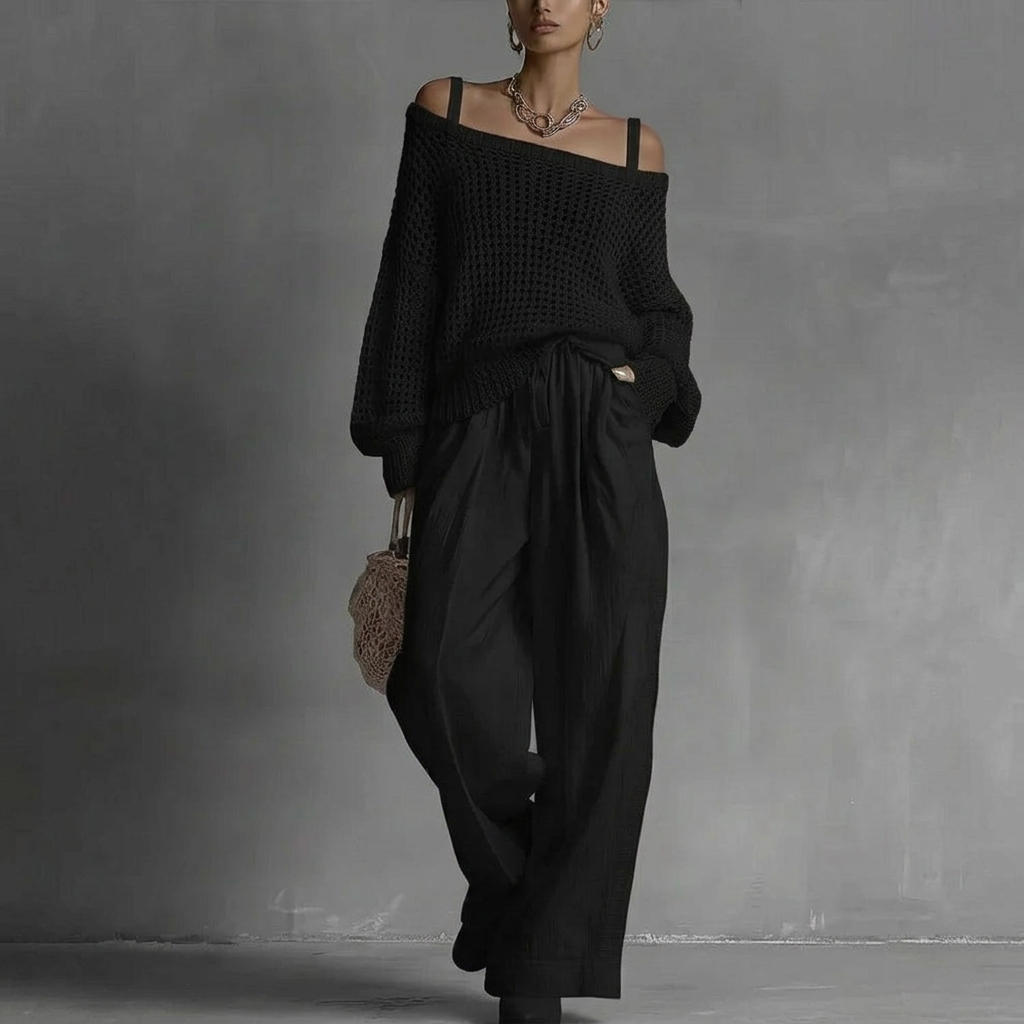 Women's Two-Piece Set Off-Shoulder Long Sleeve Wide Leg – Resort Strolls