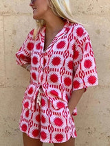 Women's Two Piece Set Shorts Short Sleeve Button Down – Beach Vacation