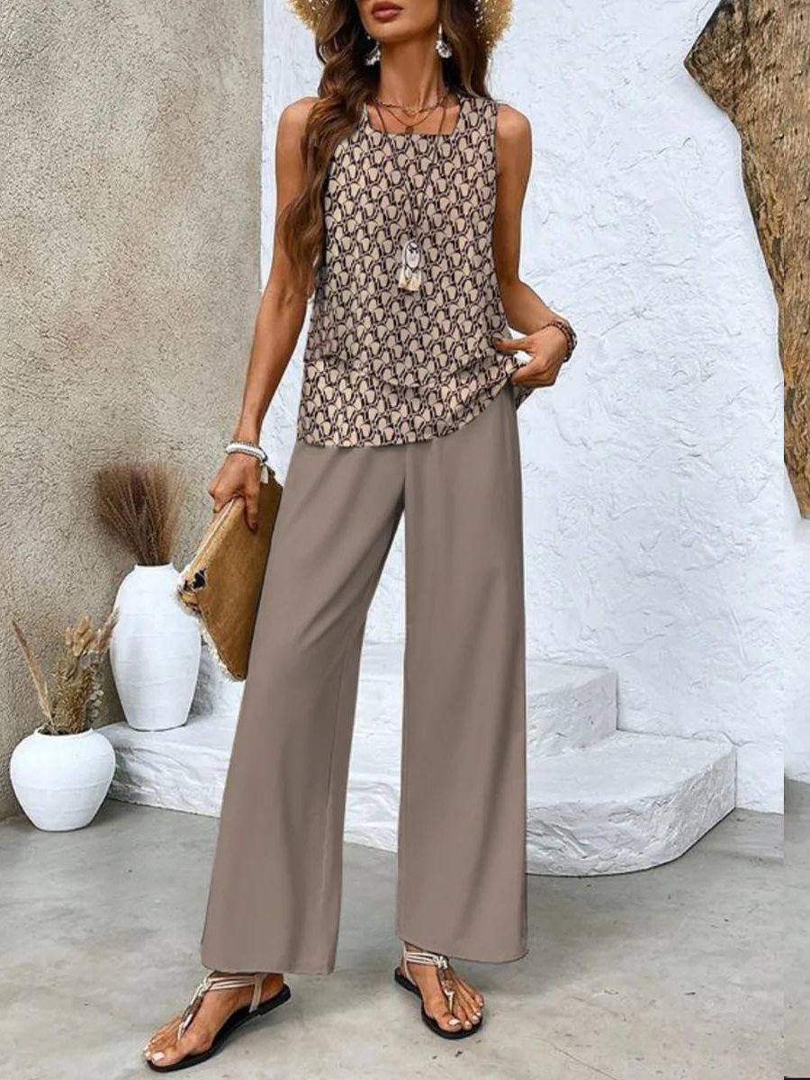 Women's Two-Piece Set Square Neck Sleeveless Wide Leg – Beach Vacation