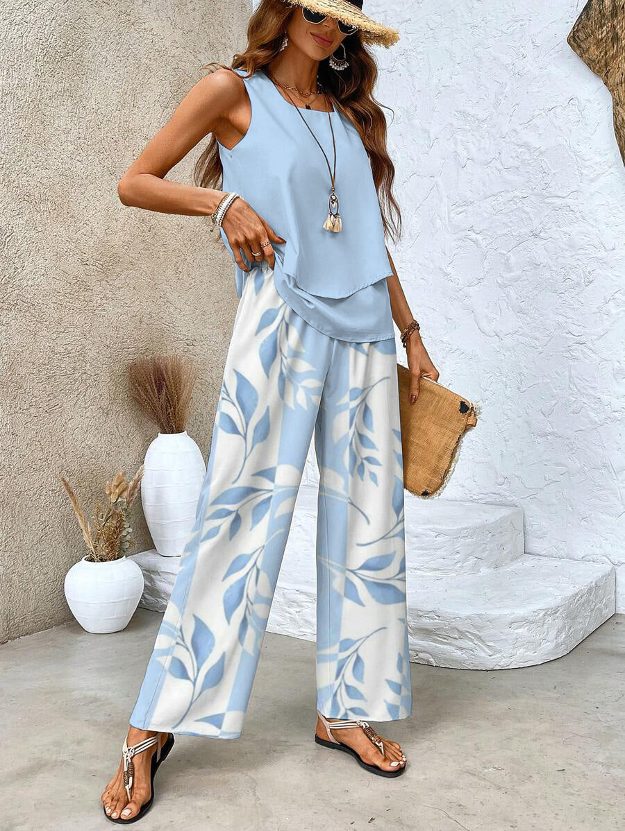 Women's Two-Piece Set Square Neck Sleeveless Wide Leg – Beach Vacation