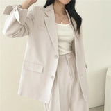 Women's Two Piece Suit Set Notch Lapel Blazer Wide Leg Trouser – Office Wear