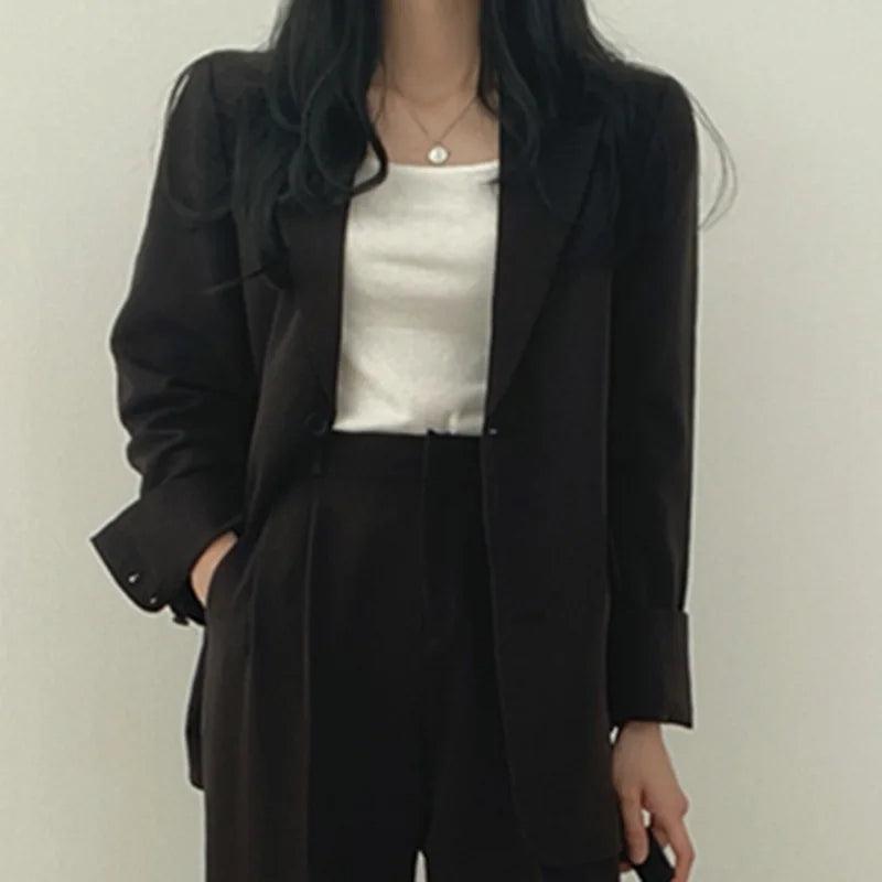 Women's Two Piece Suit Set Notch Lapel Blazer Wide Leg Trouser – Office Wear