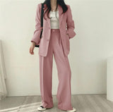Women's Two Piece Suit Set Notch Lapel Blazer Wide Leg Trouser – Office Wear