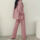 Women's Two Piece Suit Set Notch Lapel Blazer Wide Leg Trouser – Office Wear